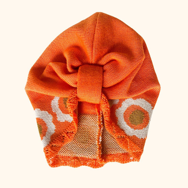 *PRECOMMANDE Turban en Jacquard Laine Merino GARANCE - Orange Bandeau naissance Bandeau adulte bonnet Chimio